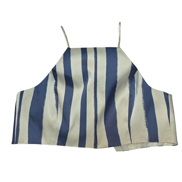 Top Shop Striped Open Back High Neck Cropped Top Size Small - Picture 1 of 4